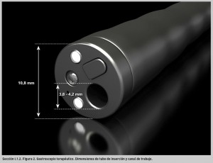 FIGURA 2. Gastroscopio terapéutico. Dimensiones de tubo de inserción y canal de trabajo.